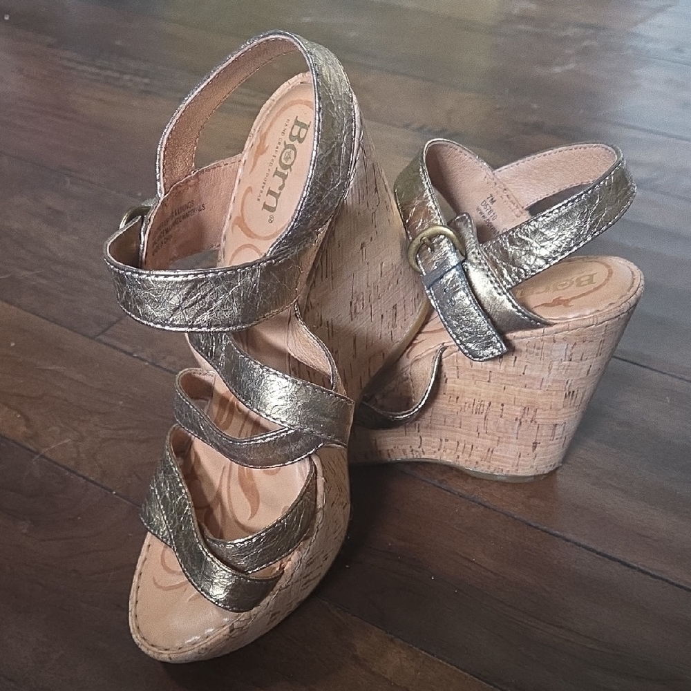 Born Jayna Metallic Gold Cork Wedges